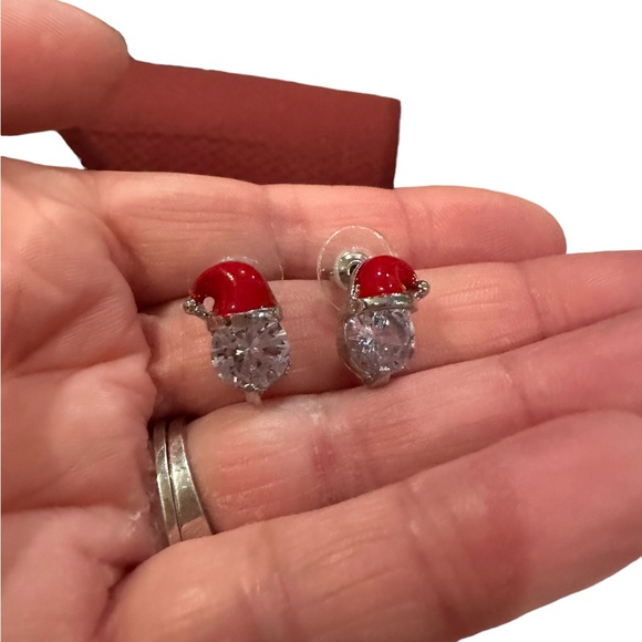 Santa Hat Rhinestone Diamond Stud Earrings - Picture 5 of 5
